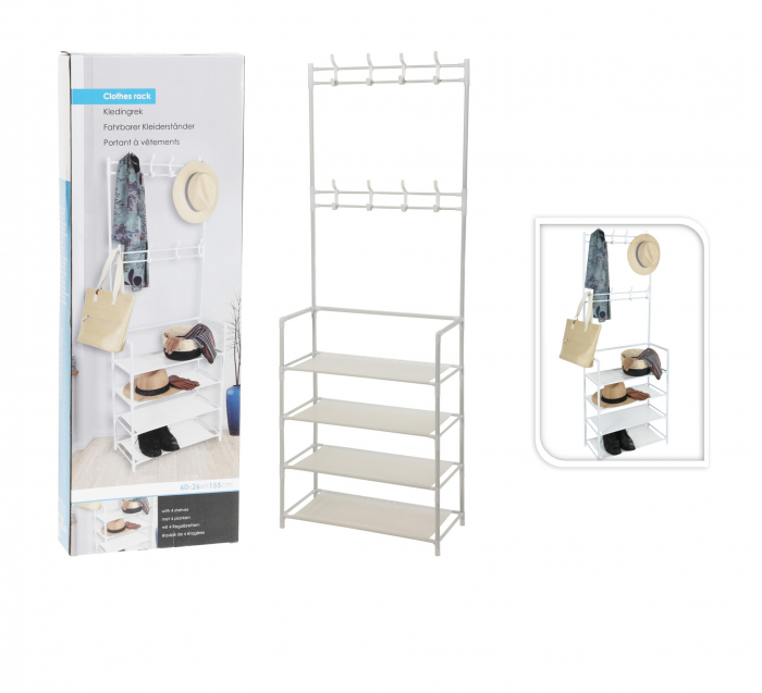 Cuier haine cu suport incaltaminte Excellent Houseware, metal, 60x26x155 cm, alb [3]