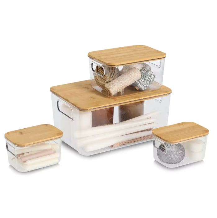 Cutie depozitare Zeller, plastic/bambus, 31x22x15 cm, transparent/maro [4]