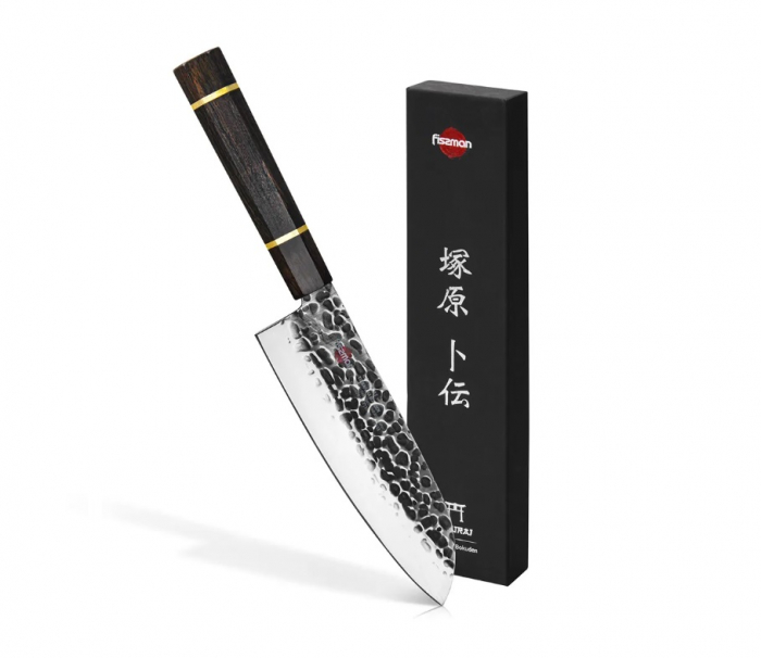 Cutit Santoku Fissman-Kensei Bokuden, otel AUS-8, 18 cm, argintiu/maro [4]