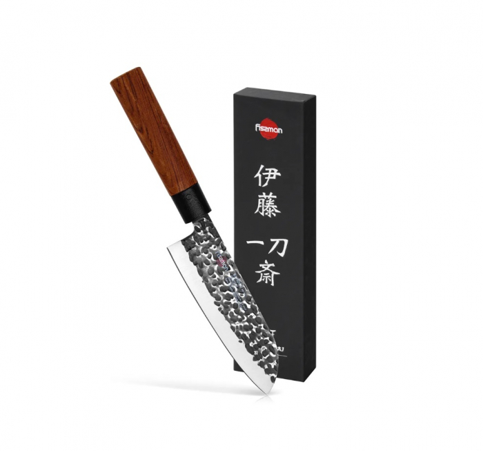 Cutit santoku Fissman-Kensei Ittosai, otel AUS-8, 15 cm, argintiu/maro [2]