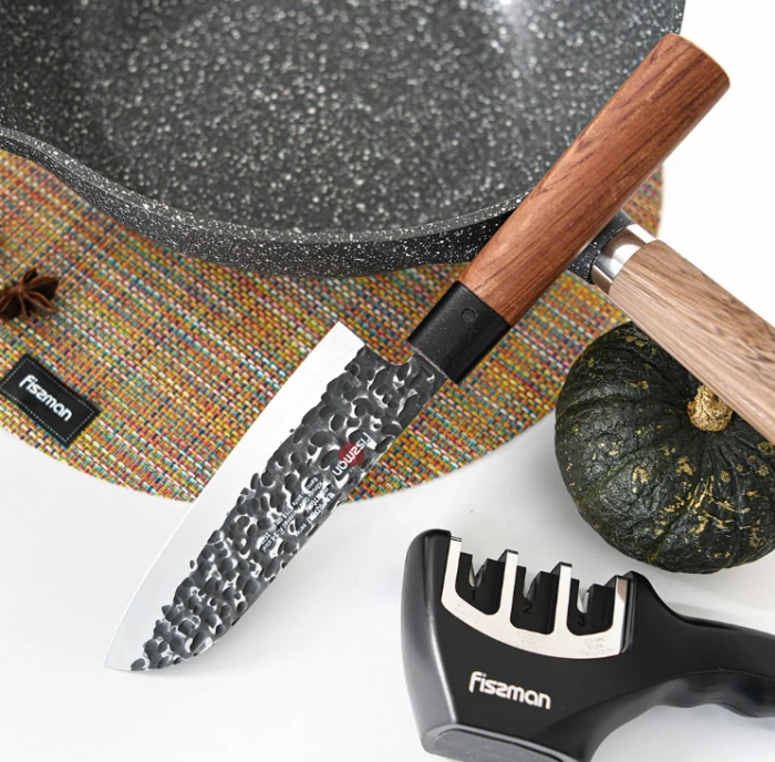 Cutit santoku Fissman-Kensei Ittosai, otel AUS-8, 15 cm, argintiu/maro [3]