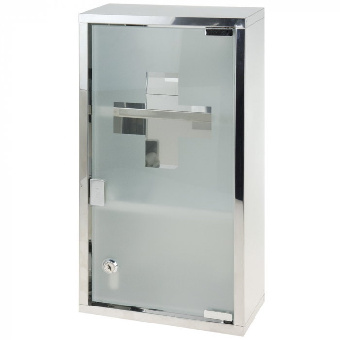 Dulap depozitare medicamente Bathroom Solutions, otel inoxidabil/sticla, 25x12x48 cm, argintiu [1]