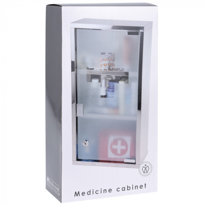 Dulap depozitare medicamente Bathroom Solutions, otel inoxidabil/sticla, 25x12x48 cm, argintiu [2]