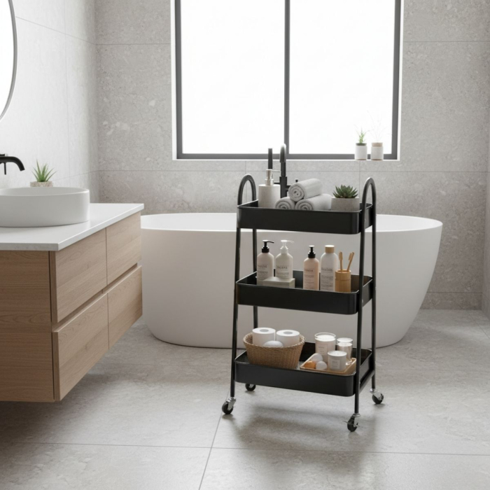 Dulap mobil bucatarie Excellent Houseware, metal, 44x32x80 cm, negru [3]