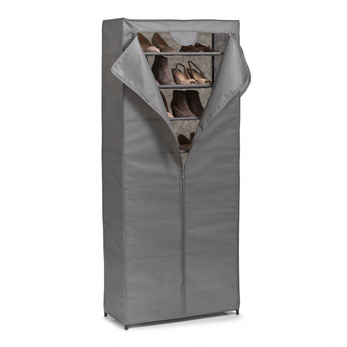 Dulap textil pentru pantofi Zeller, metal/textil, 66x30x156 cm, gri [2]