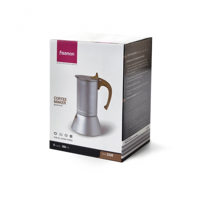 Fissman espresso maker, aluminum, 15.5x12x20 cm, 300 ml, 6 servings, silver/brown [3]
