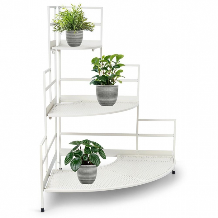 Etajera de colt pentru plante Koopman, metal, 84x60x84 cm, alb [1]