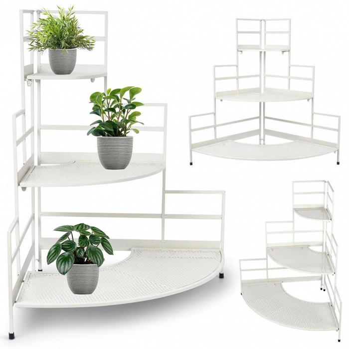 Etajera de colt pentru plante Koopman, metal, 84x60x84 cm, alb [8]
