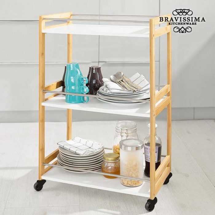 Etajera mobila bucatarie Excellent Houseware, MDF/bambus, 51x30x80 cm, maro/alb [2]