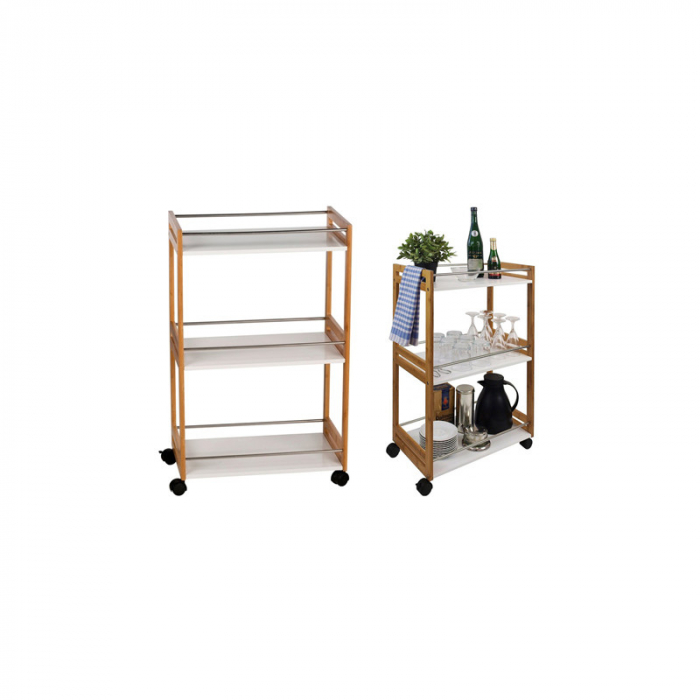 Etajera mobila bucatarie Excellent Houseware, MDF/bambus, 51x30x80 cm, maro/alb [5]
