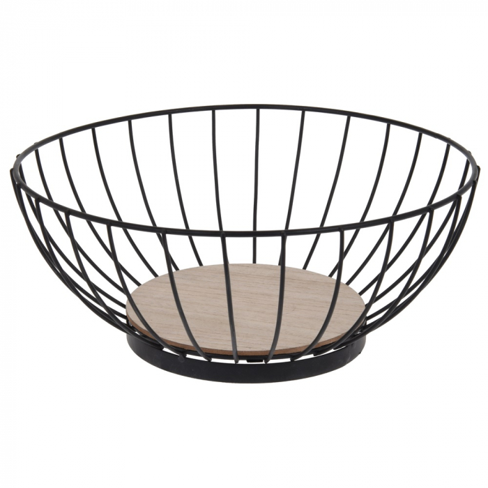 Fructiera rotunda Excellent Houseware, metal/lemn, 28x12 cm, negru/maro [1]
