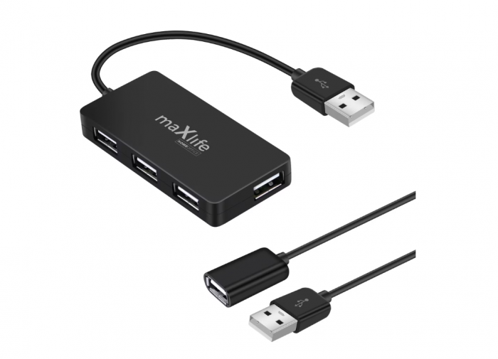 Hub Maxlife Home Office USB 2.0, 4xUSB 2.0 cu prelungire cablu USB 1.5m, 40Mb/s, negru [3]