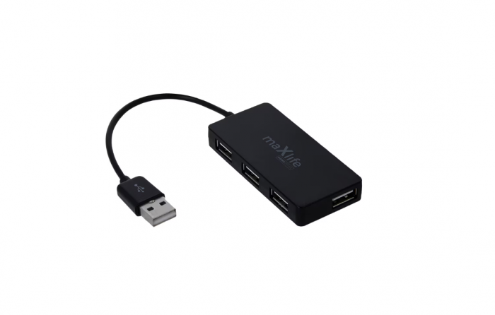 Hub Maxlife Home Office USB 2.0, 4xUSB 2.0 cu prelungire cablu USB 1.5m, 40Mb/s, negru [2]