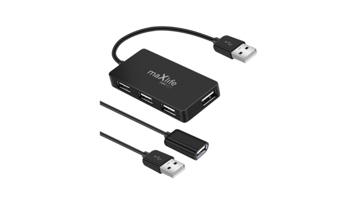 Hub Maxlife Home Office USB 2.0, 4xUSB 2.0 cu prelungire cablu USB 1.5m, 40Mb/s, negru [4]