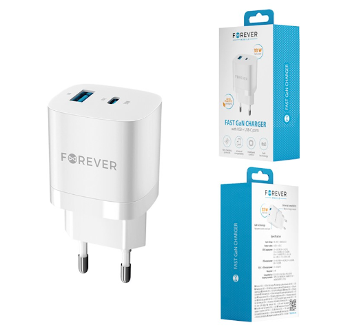 Forever TC-05 GaN PD QC mains charger, fast charger, USB-C and USB, 33 W, white [5]