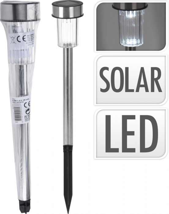 Lampa iluminat solar Pro Garden, otel inoxidabil, 8x36 cm, argintiu [2]