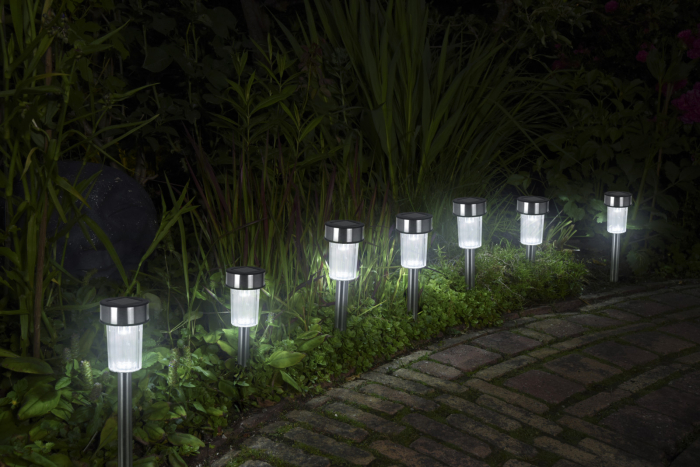 Lampa iluminat solar Pro Garden, otel inoxidabil, 8x36 cm, argintiu [3]