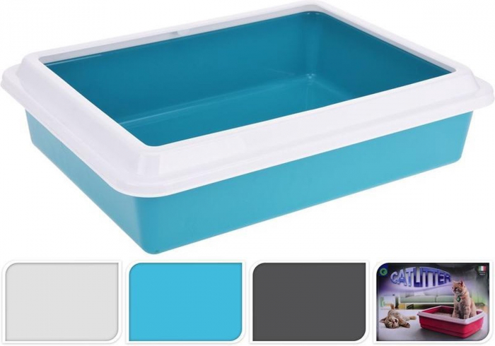 Litiera pentru pisici Excellent Houseware, polipropilena, 43x33x11 cm, albastru [3]