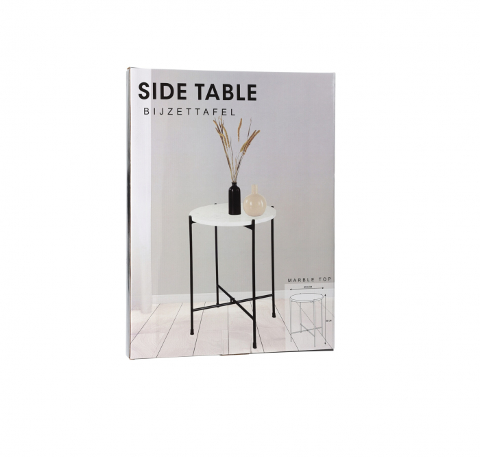 Home&Styling Collection table, marble/metal, 35x46 cm, white/black [2]