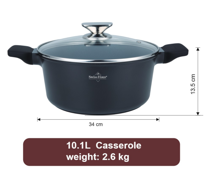 Oala cu capac Swiss Haus-Basle, aluminiu, 34x13.5 cm, 8.6 l, negru [2]