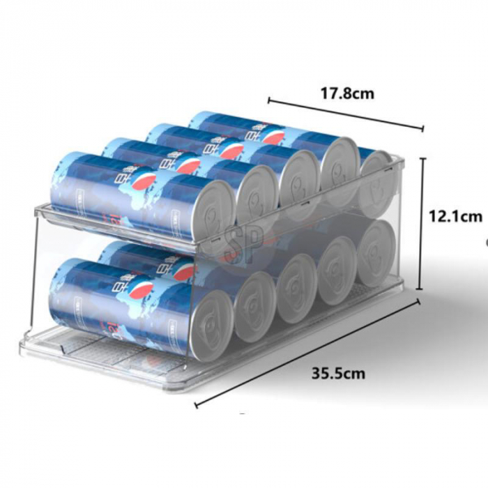 Organizator frigider dublu pentru doze Excellent Houseware, plastic, 36x17x15 cm, transparent [2]