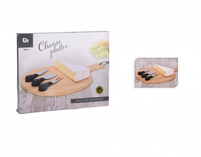 Platou servire branzeturi Excellent Houseware, bambus, 25 cm, maro/negru [2]