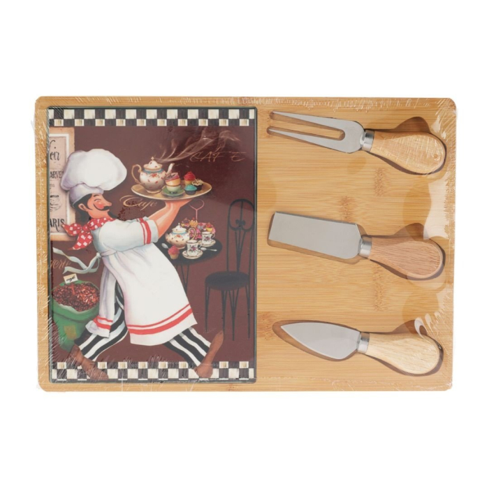 Platou servire branzeturi Excellent Houseware, bambus/ceramica, 30x21x12 cm, maro [4]