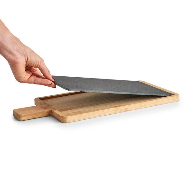 Platou servire Zeller, ardezie/bambus, 40x19 cm, negru/maro [2]
