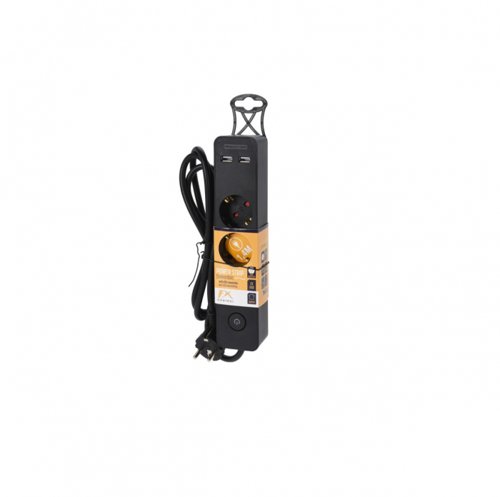 Prelungitor 3 prize si 2 porturi USB 1.4 M cu intrerupator FX TOOLS, cablu 3x1.5mmp, negru [2]