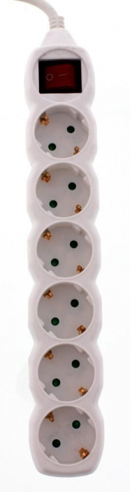 Prelungitor 6 prize 3M cu intrerupator Well, cablu 3x1.5mmp, alb [2]