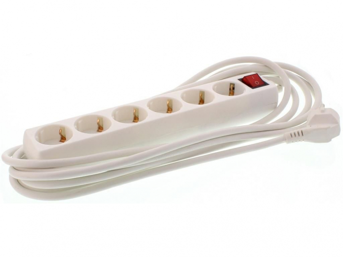 Prelungitor 6 prize 5M cu intrerupator Well, cablu 3x1.5mmp, alb [4]