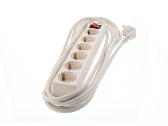 Prelungitor 6 prize 5M cu intrerupator Well, cablu 3x1.5mmp, alb [2]