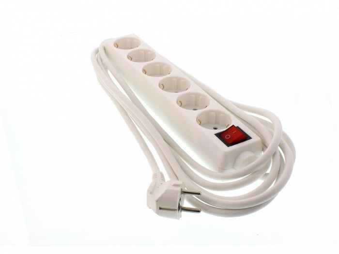 Prelungitor 6 prize 5M cu intrerupator Well, cablu 3x1.5mmp, alb [6]