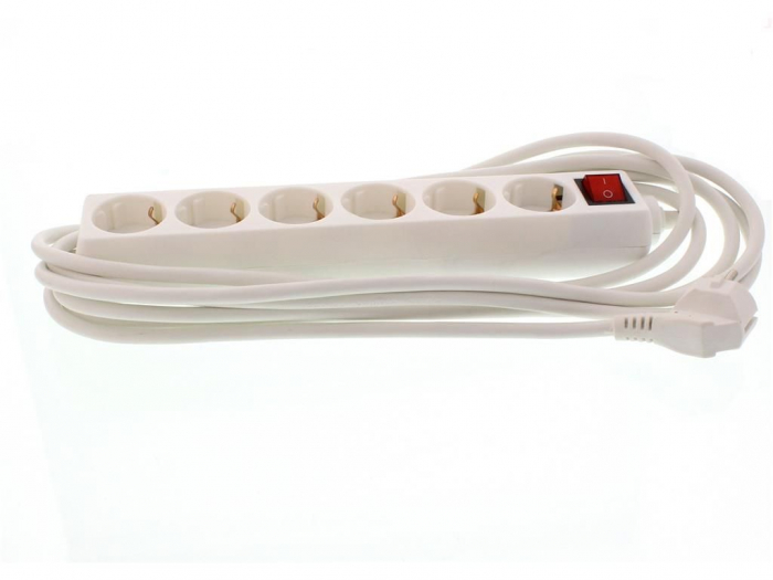 Prelungitor 6 prize 5M cu intrerupator Well, cablu 3x1.5mmp, alb [5]