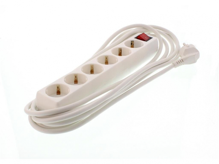 Prelungitor 6 prize 5M cu intrerupator Well, cablu 3x1.5mmp, alb [3]