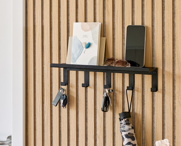 Raft de perete cu carlige Zeller, metal, 40x11x10 cm, negru [4]