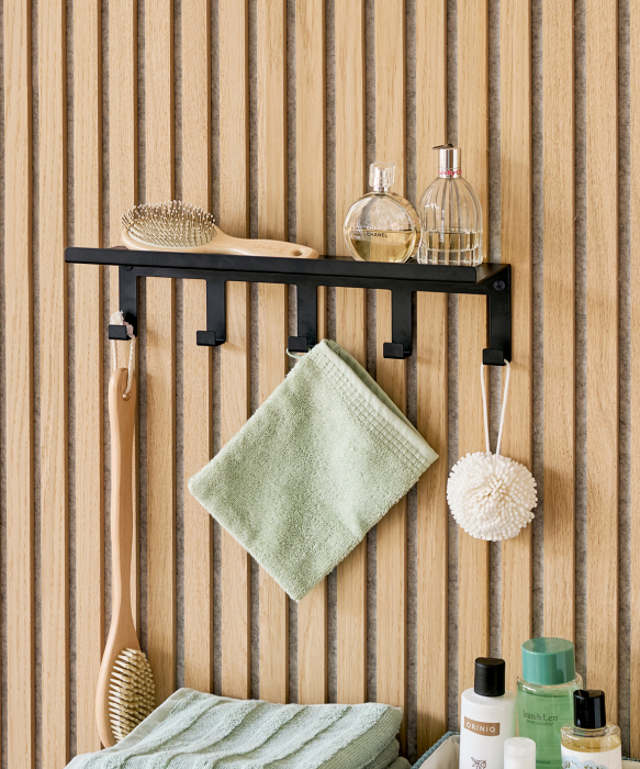 Raft de perete cu carlige Zeller, metal, 40x11x10 cm, negru [5]