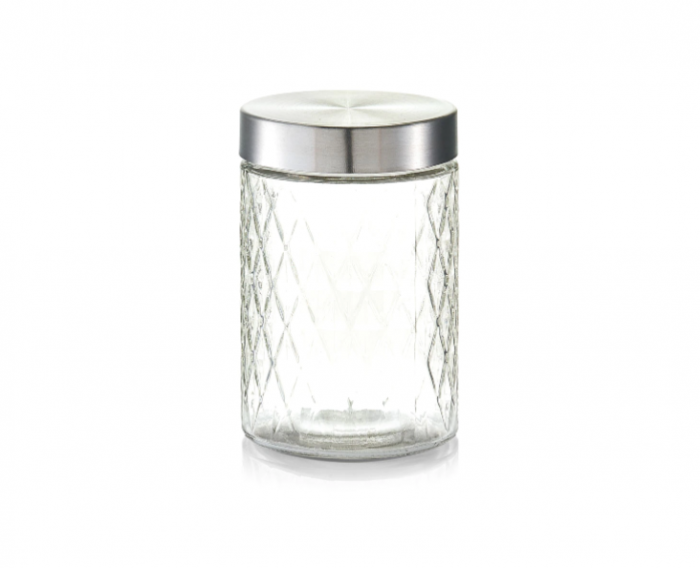 Recipient depozitare alimente Zeller, sticla/metal, 1200 ml, transparent/argintiu [1]