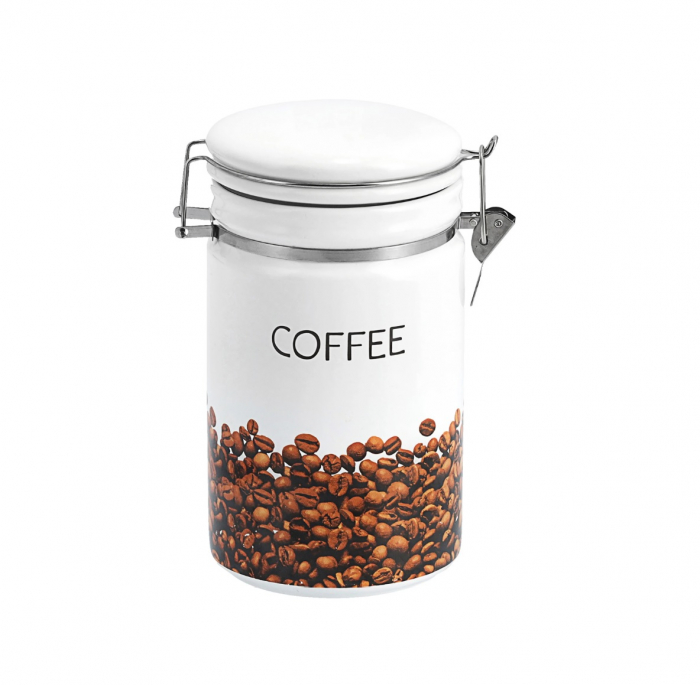 Recipient depozitare cafea Zeller, ceramica/otel inoxidabil, 11x20.5 cm, 1.1 l, alb/maro [2]