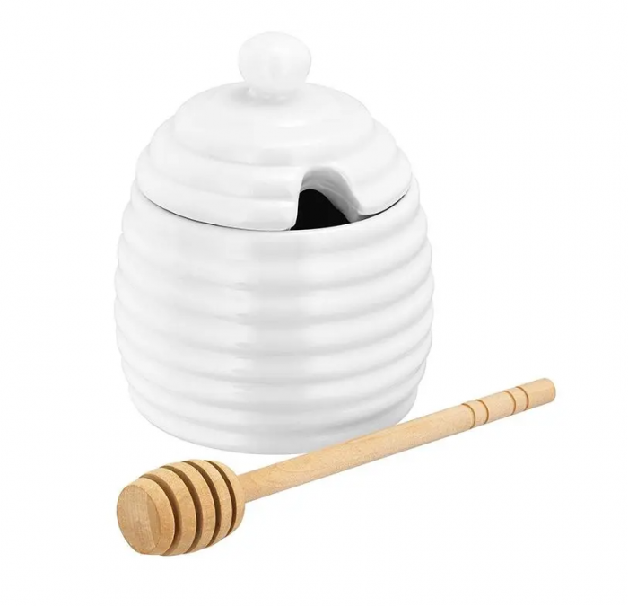 Judge Essentials honey container with spoon, porcelain, 9.3x9.3x14 cm, 200 ml, white [3]