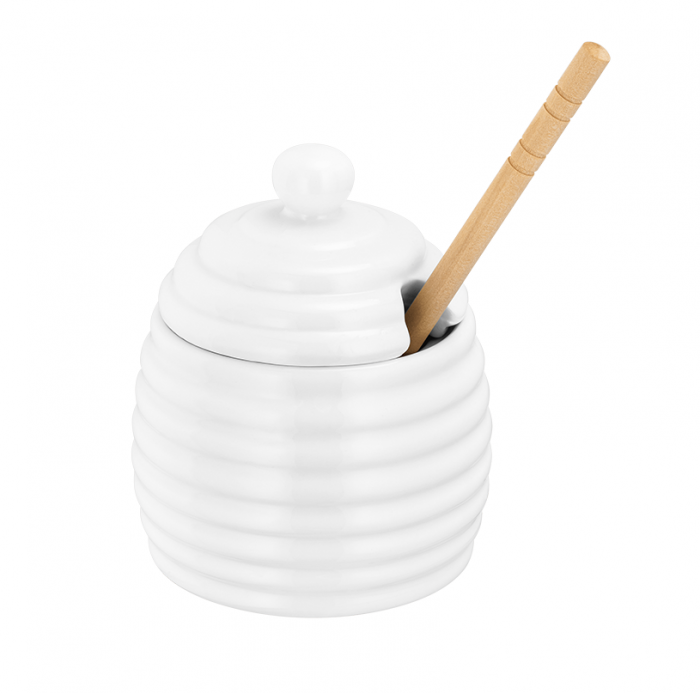 Judge Essentials honey container with spoon, porcelain, 9.3x9.3x14 cm, 200 ml, white [1]