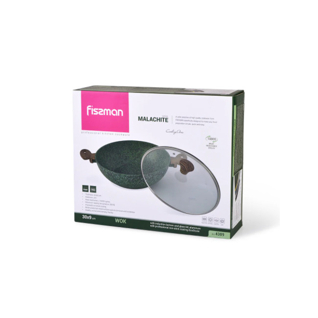 Tigaie wok Fissman-Malachite, aluminiu, 30x9 cm, verde/maro [7]