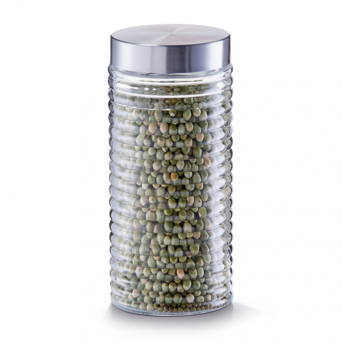 Zeller storage container, glass/stainless steel, 10.5x17.5 cm, transparent/silver [1]