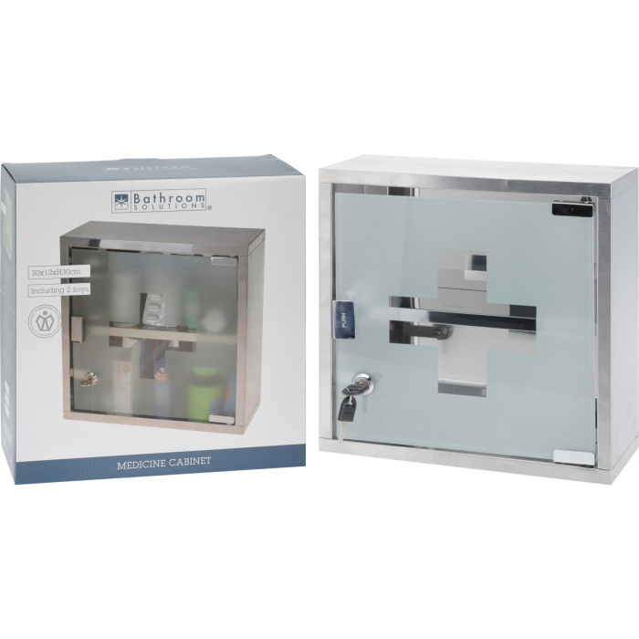 Koopman-Bathroom Solutions medicine cabinet, stainless steel/glass, 30x12x30 cm, silver [2]