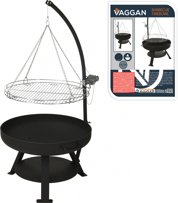 Vaggan outdoor fireplace with grill, metal, 60x127 cm, black/silver [2]