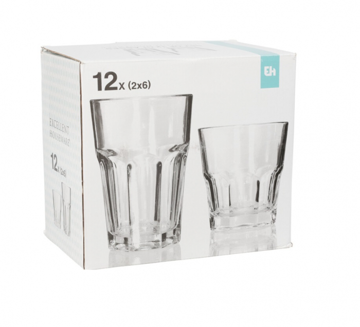 Set 12 pahare Excellent Houseware, sticla termorezistenta, 8 cm, 250/360 ml, transparent [2]