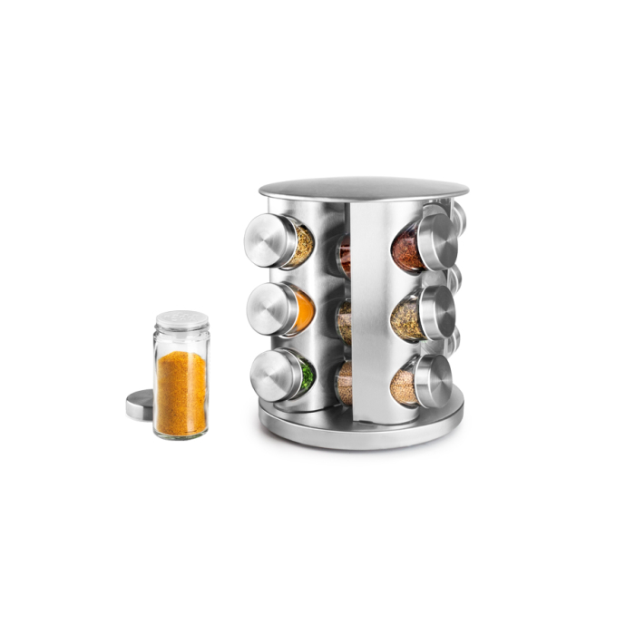 Set 12 recipiente depozitare condimente Ibili, otel inoxidabil/sticla, 18.5x21.5 cm, argintiu [2]