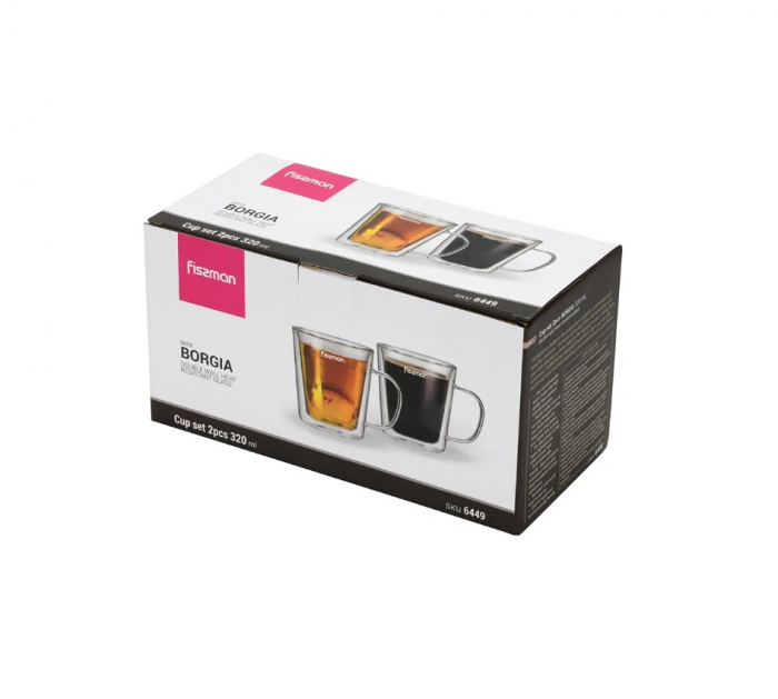 Set 2 cani Fissman-Borgia, sticla borosilicata, 12.5x8x10 cm, 320 ml, transparent [3]