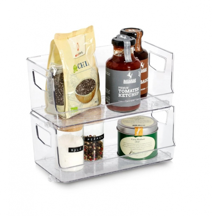 Set 2 cutii depozitare Zeller, stivuibile, plastic, 2x25x12x11 cm, transparent [2]