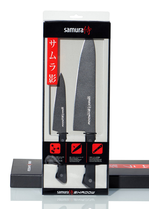 Set 2 cutite Samura-Shadow, otel AUS-8, 15/21 cm, negru [2]